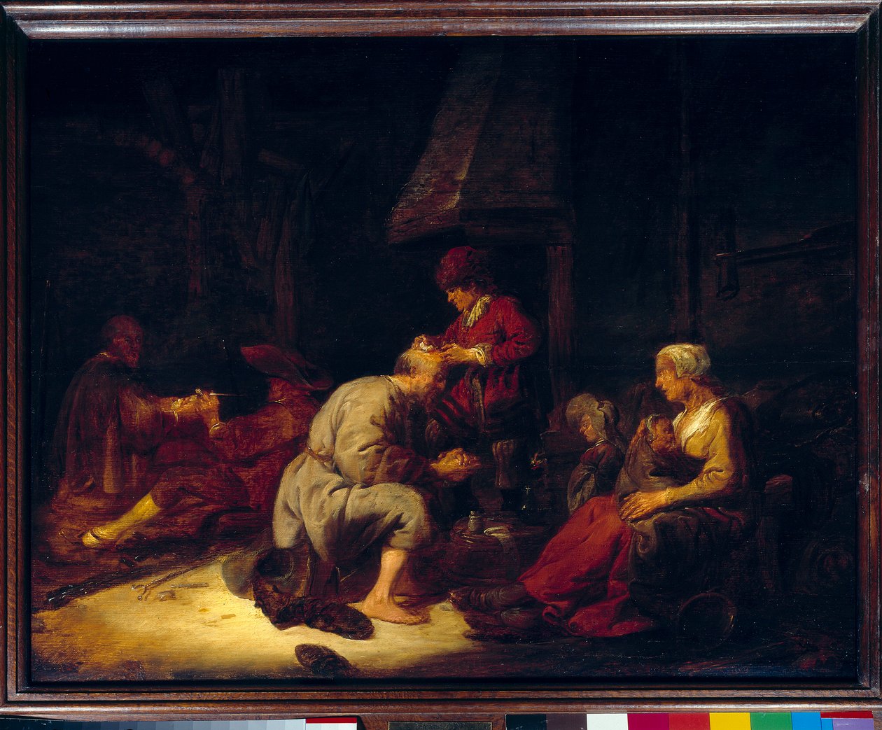 Operationen har en förstoringsglaskirurg som opererar en av sina patienter i huvudet. Målning av Benjamin Gerritsz Cuyp av Benjamin Gerritsz. Cuyp