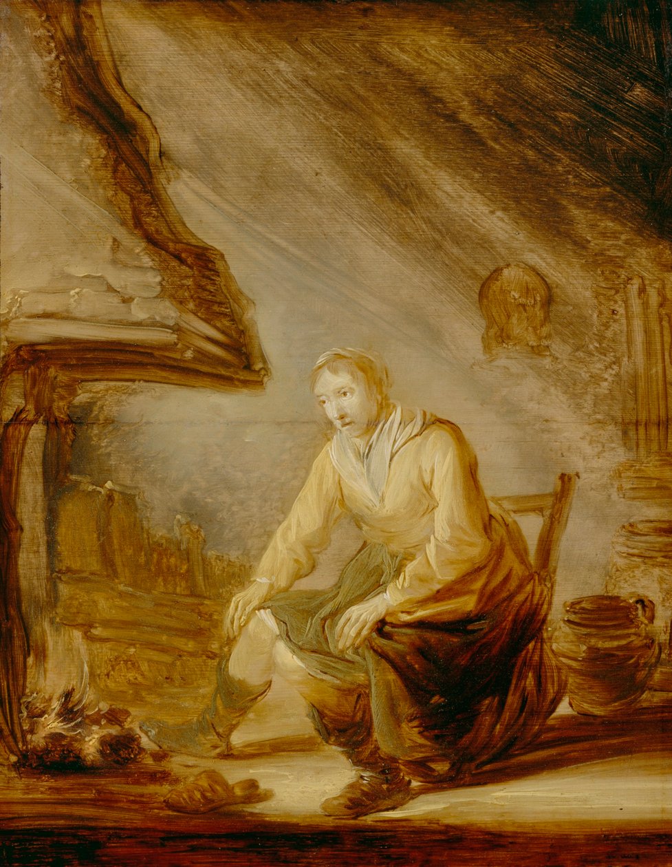 Kvinna framför en eld av Benjamin Gerritsz Cuyp