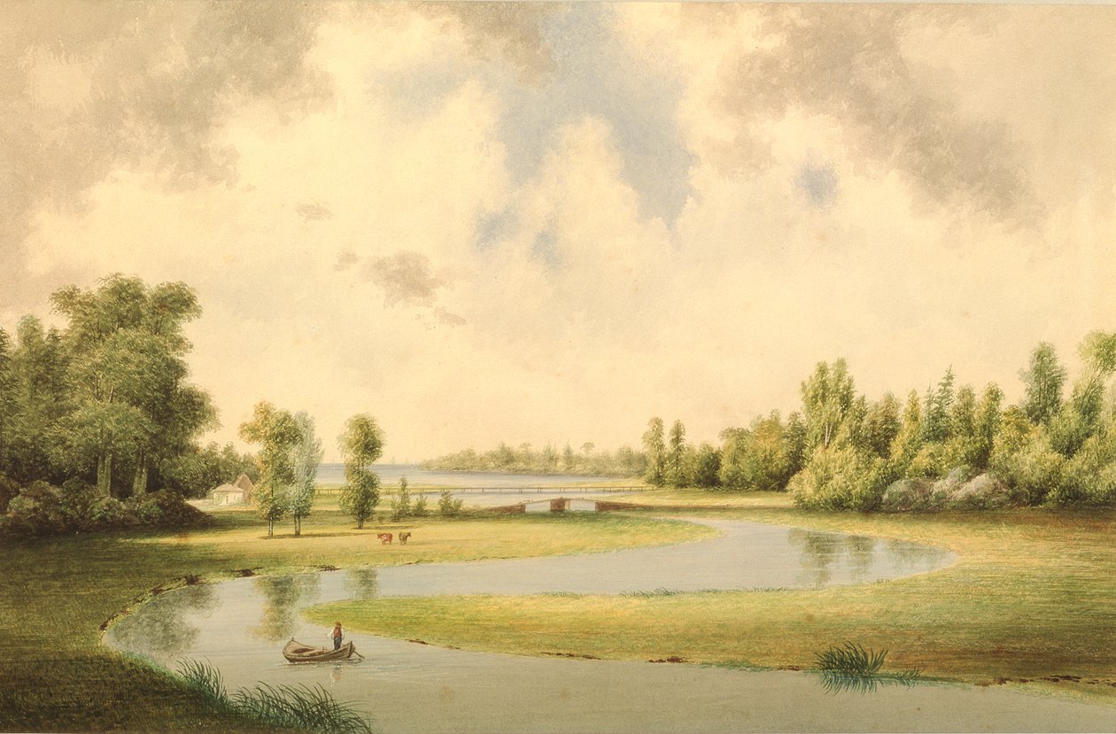 West River, New Haven, Connecticut, c.1854-60 (wc på papper) av Benjamin H. Coe