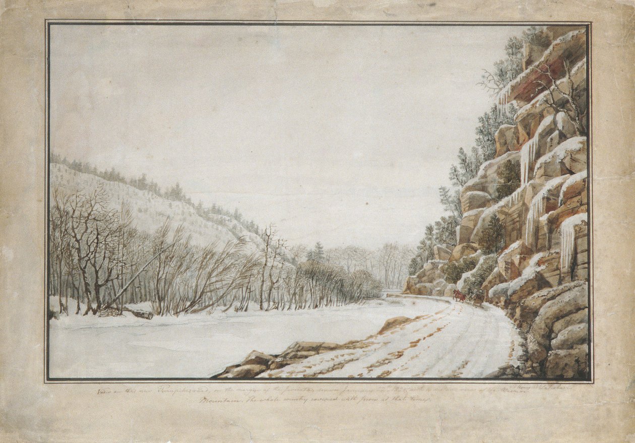 Utsikt på New Turnpike Road, på marginalen av Juniata, med en avlägsen utsikt..., 1820. av Benjamin Henry Latrobe