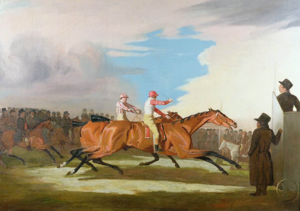 Match mellan överste Henry Mellishs "Eagle" och Sir Charles Bunburys "Eleanor", Newmarket, 31 oktober 1804. av Benjamin Marshall
