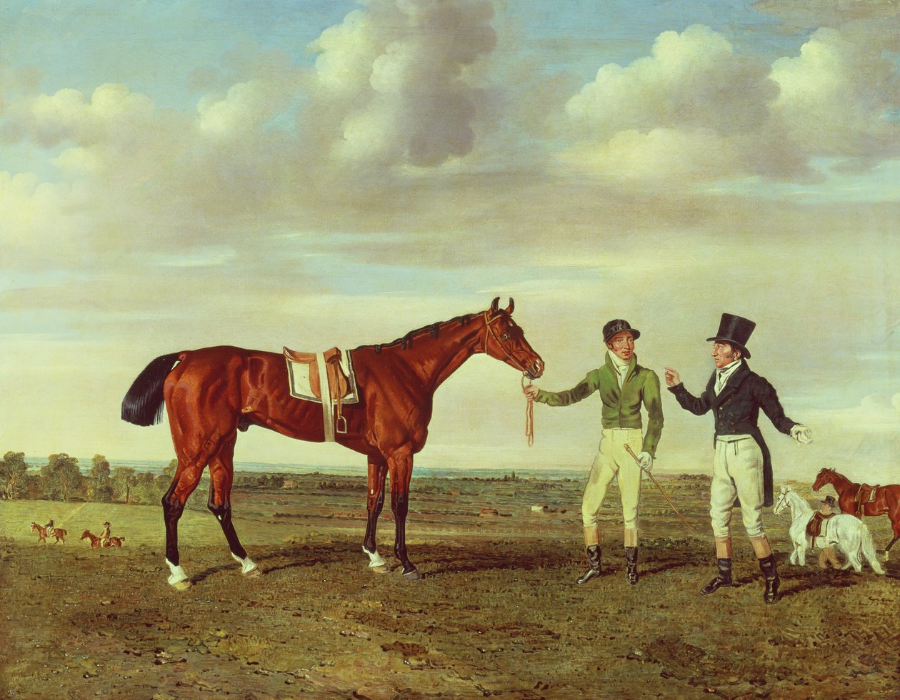Zinganee innehas av Sam Chifney Junior med ägaren Mr. William Chifney, på Newmarket, ca 1829 av Benjamin Marshall
