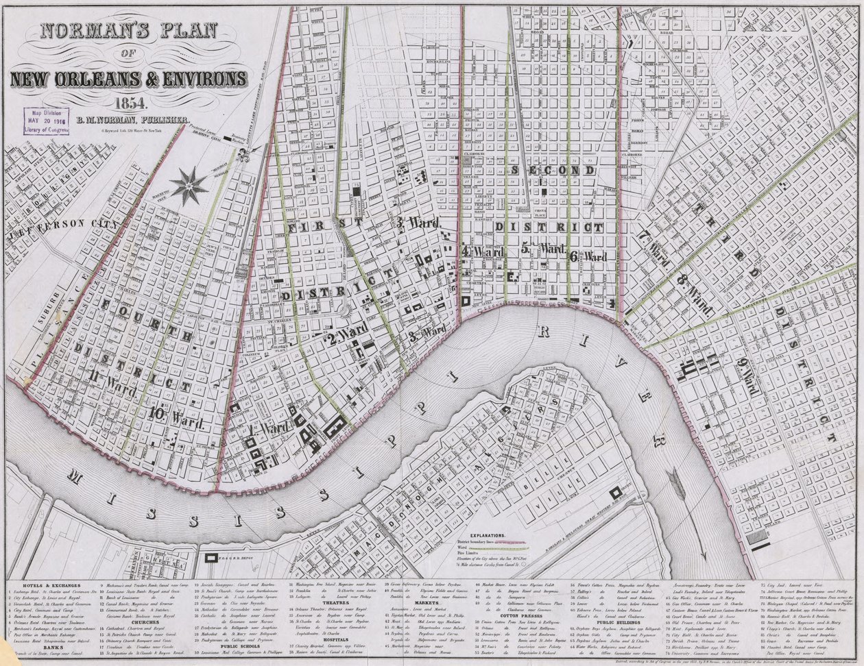 Normans plan för New Orleans med omnejd av Benjamin Moore Norman