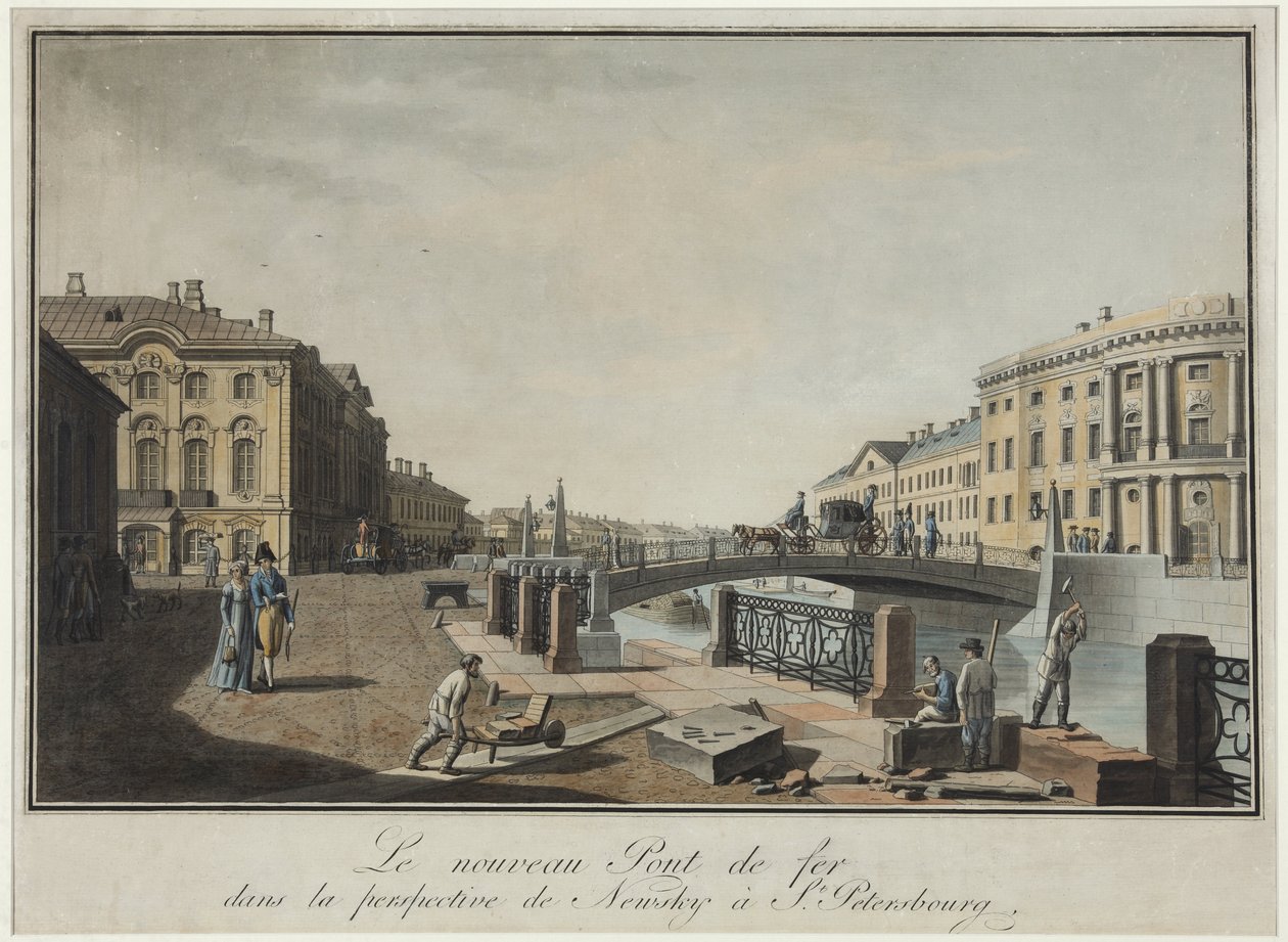 Utsikt över den gröna bron i Sankt Petersburg - Benjamin Paterssen (1748-1815). Etsning, akvarell, efter 1808. Statens museum för Sankt Petersburgs historia av Benjamin Patersson