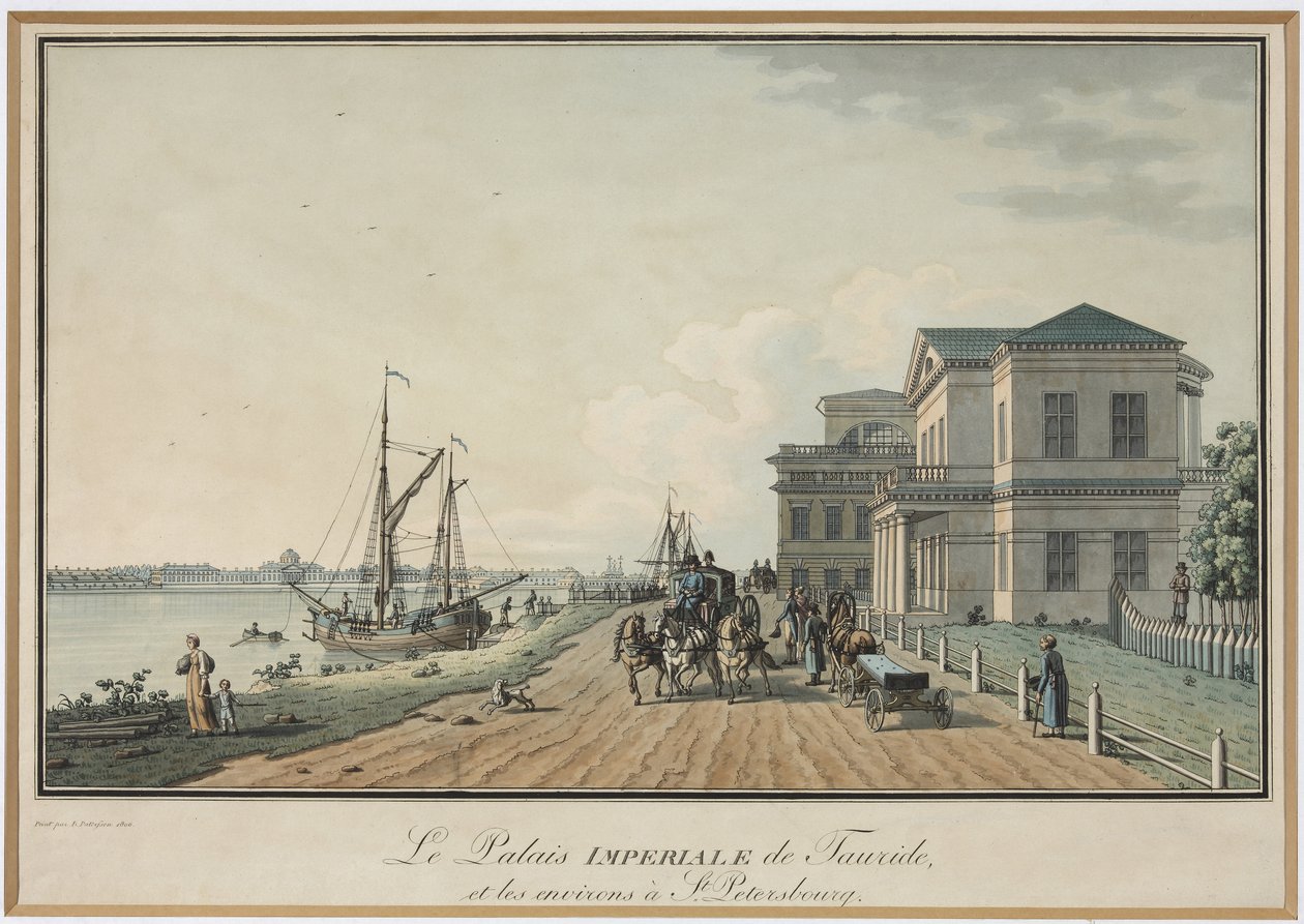 Utsikt över Tauridepalatset - Benjamin Paterssen (1748-1815). Etsning, akvarell, före 1806. Statens museum för Sankt Petersburgs historia av Benjamin Patersson