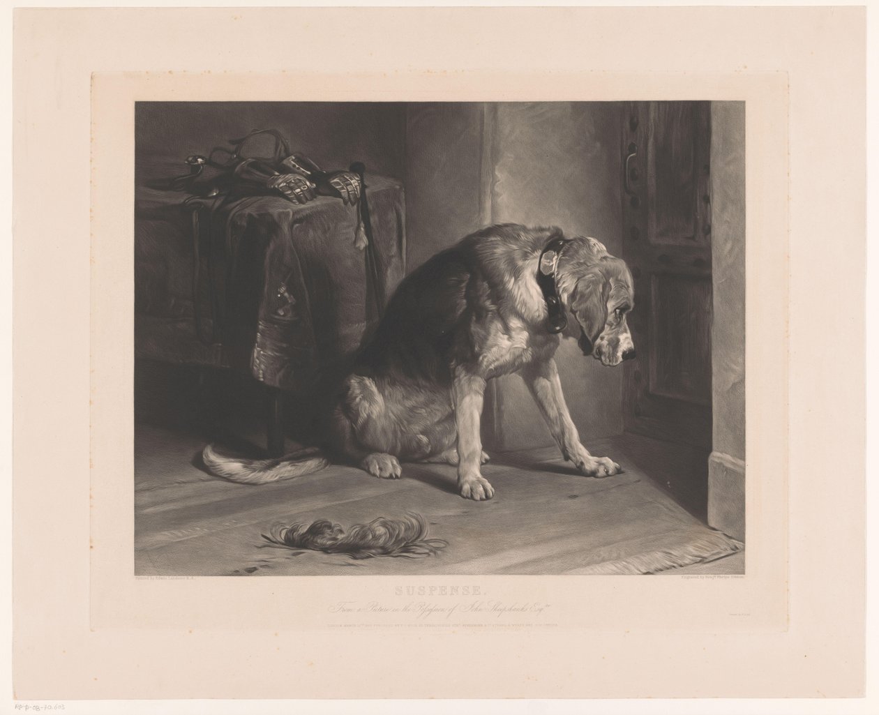 Hund väntar vid en dörr Spänning (titel på objekt) av Benjamin Phelps Gibbon