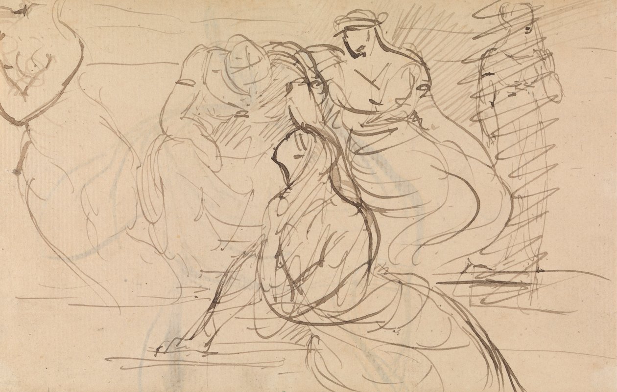 Figurstudie av kvinnor i olika sittande och stående ställningar av Benjamin Robert Haydon