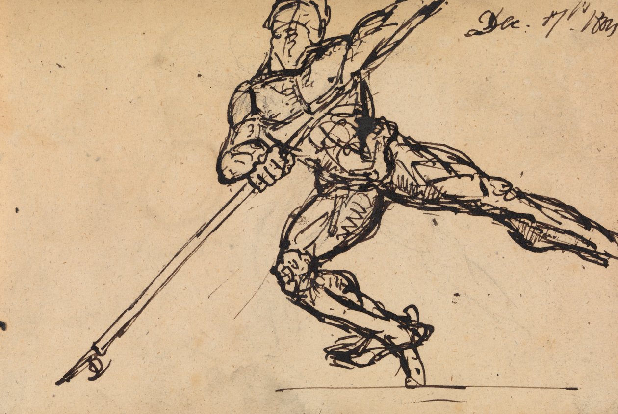 Figurstudie av en naken hane med ett spjut av Benjamin Robert Haydon