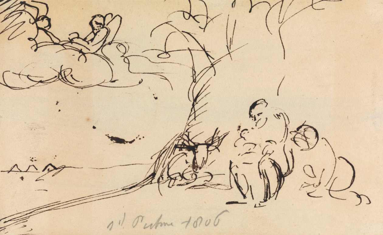 Studie av figurer som sitter under ett träd av Benjamin Robert Haydon