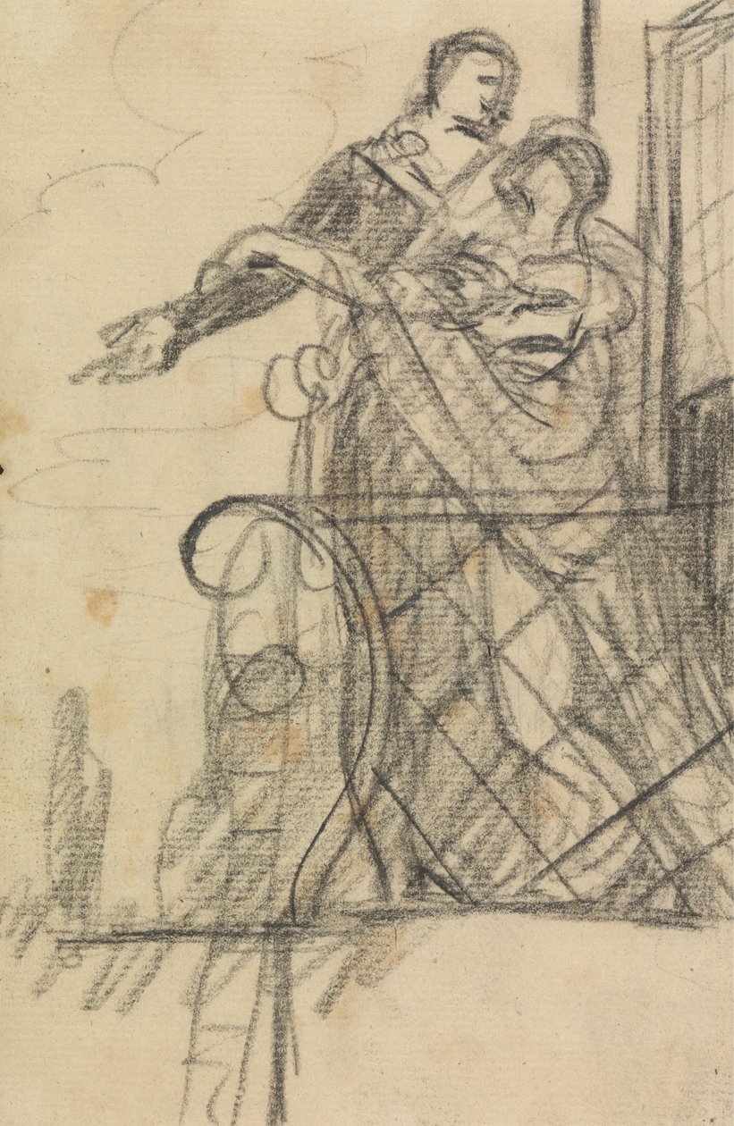 Studie av två figurer på en balkong av Benjamin Robert Haydon