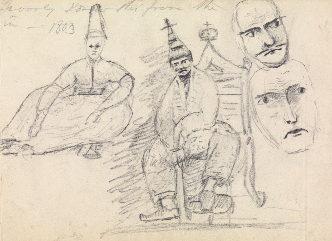 Studie av två sittande män i deras traditionella dräkt av Benjamin Robert Haydon