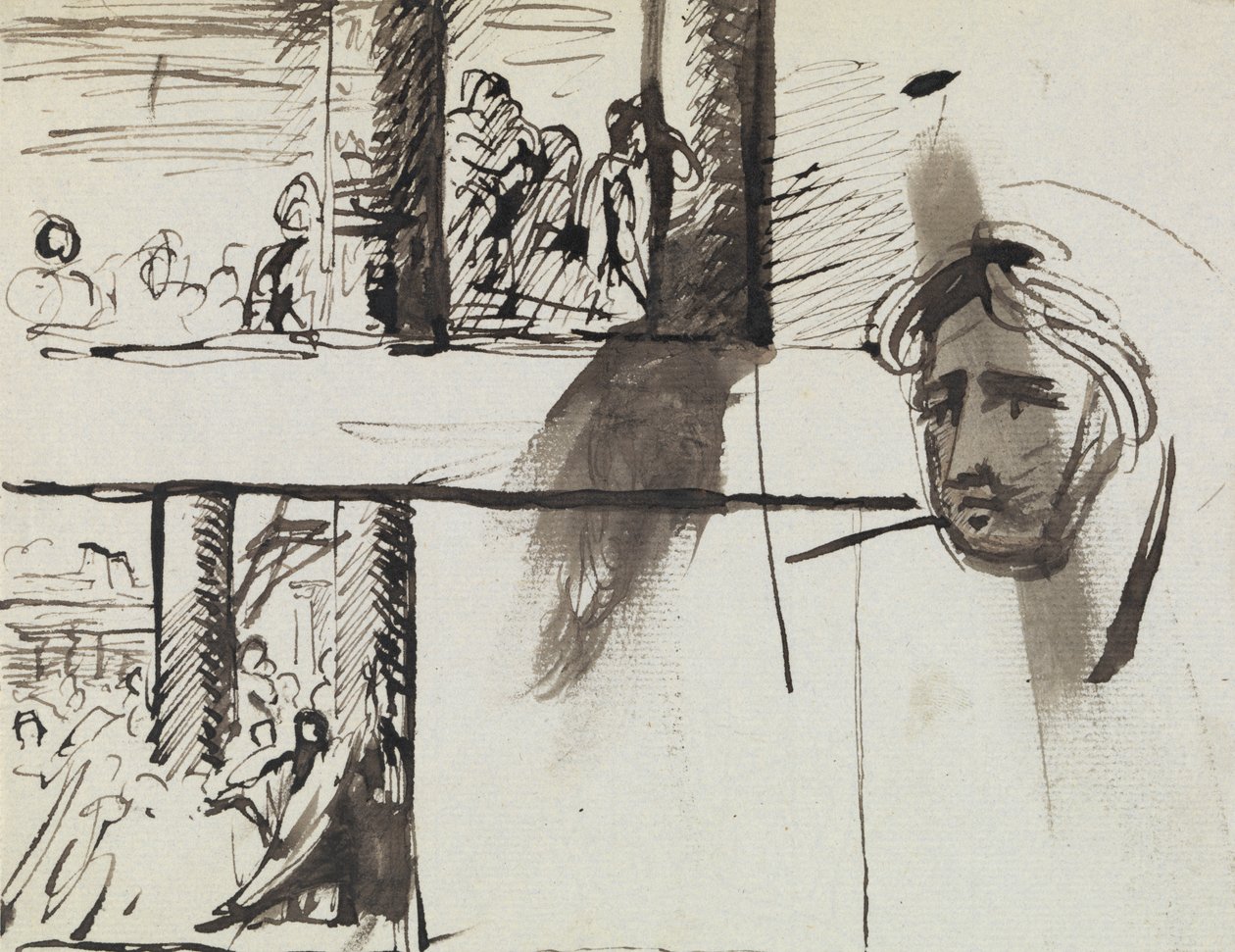 Studie av en grupp av figurer och en studie av en mans huvud av Benjamin Robert Haydon