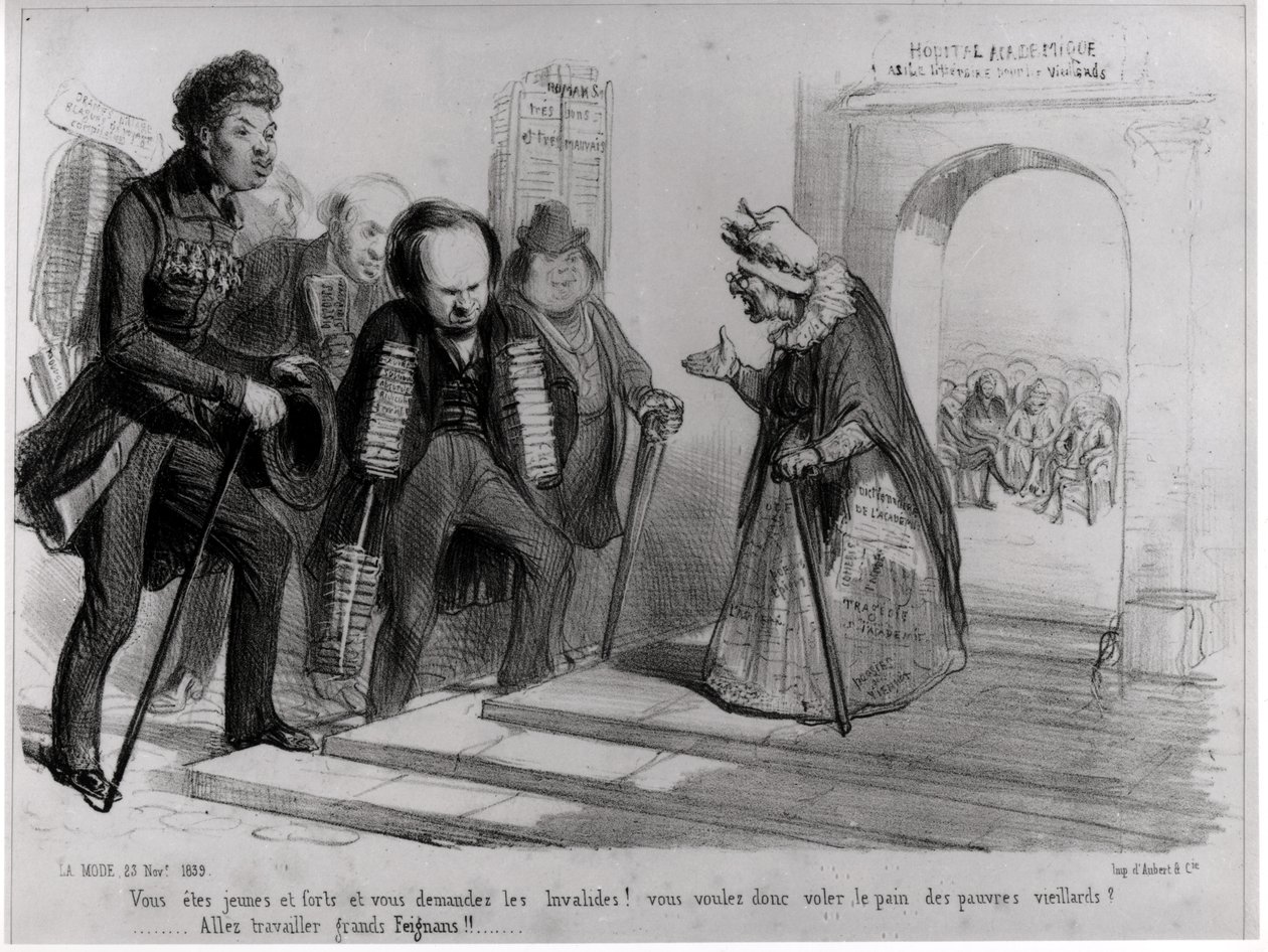Dumas, Hugo et Balzac söker tillträde till den franska akademin, illustration från 