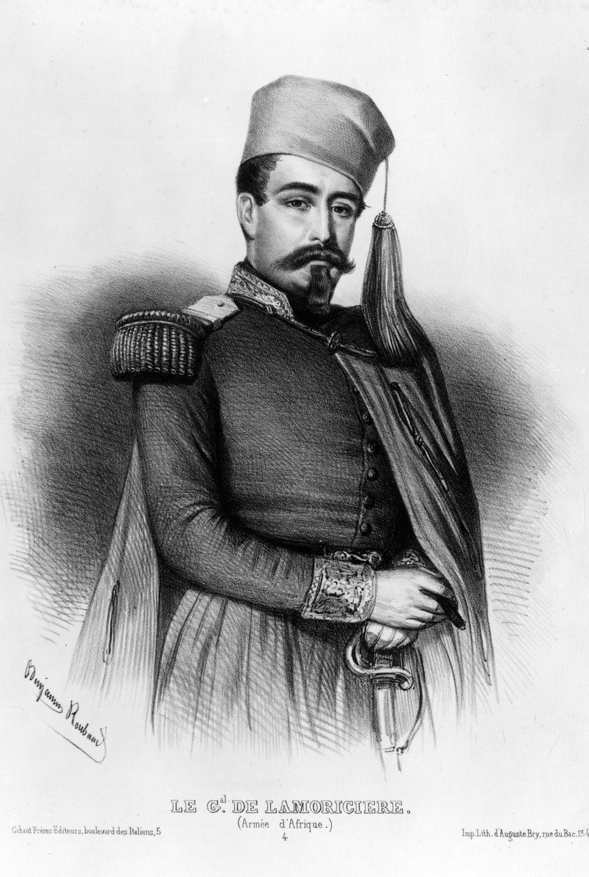 Porträtt av Louis Juchault de Lamoriciere (1806-1865), fransk general (teckning) av Benjamin Roubaud