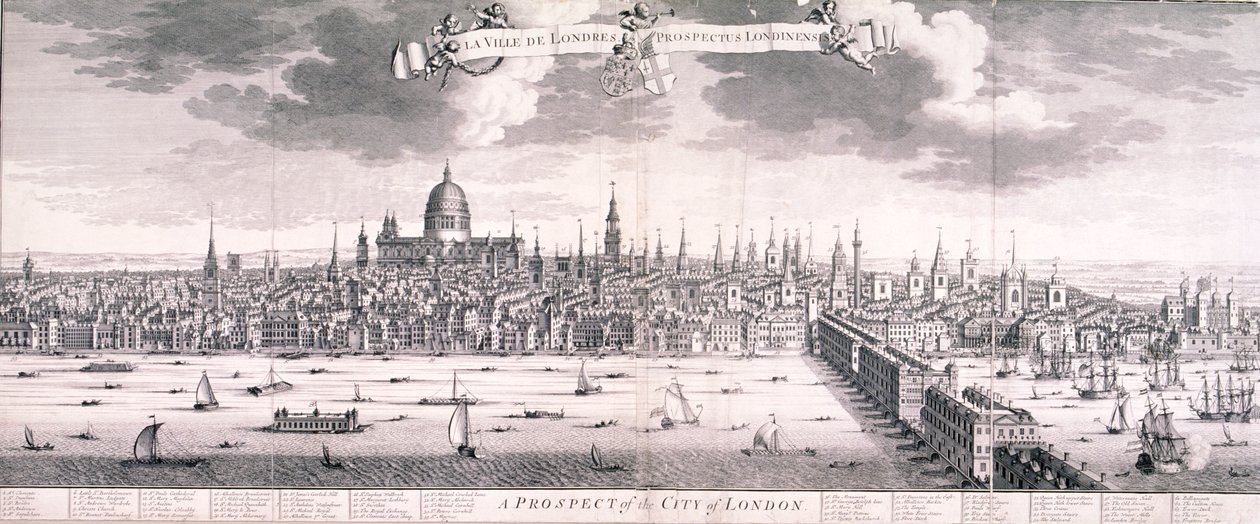 Panoramautsikt över London, 1710 av Benjamin Smith