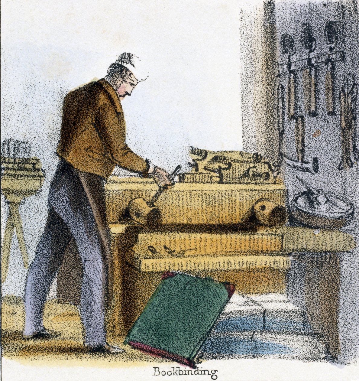The Bookbinder, från The Boy, Cow and Calf in Graphic Illustrations of Animals - Visar deras nytta för människan i deras anställning under livet och användningen efter döden, ca 1845 av Benjamin Waterhouse Hawkins