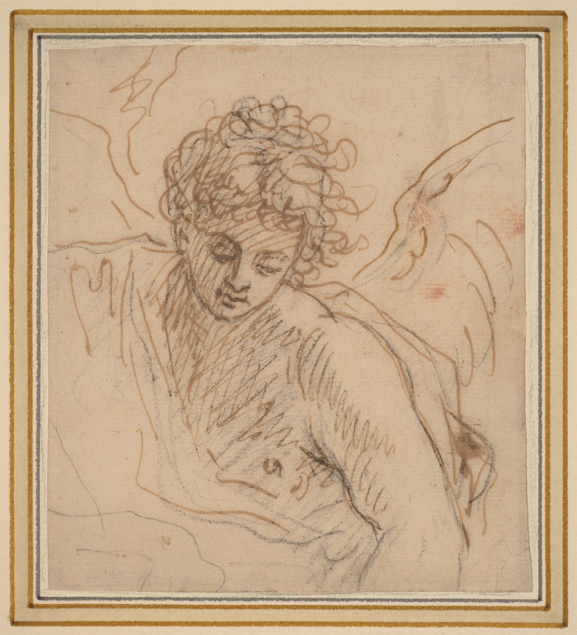An Angel (penna och brunt bläck över svart krita på liggande papper) av Benjamin West