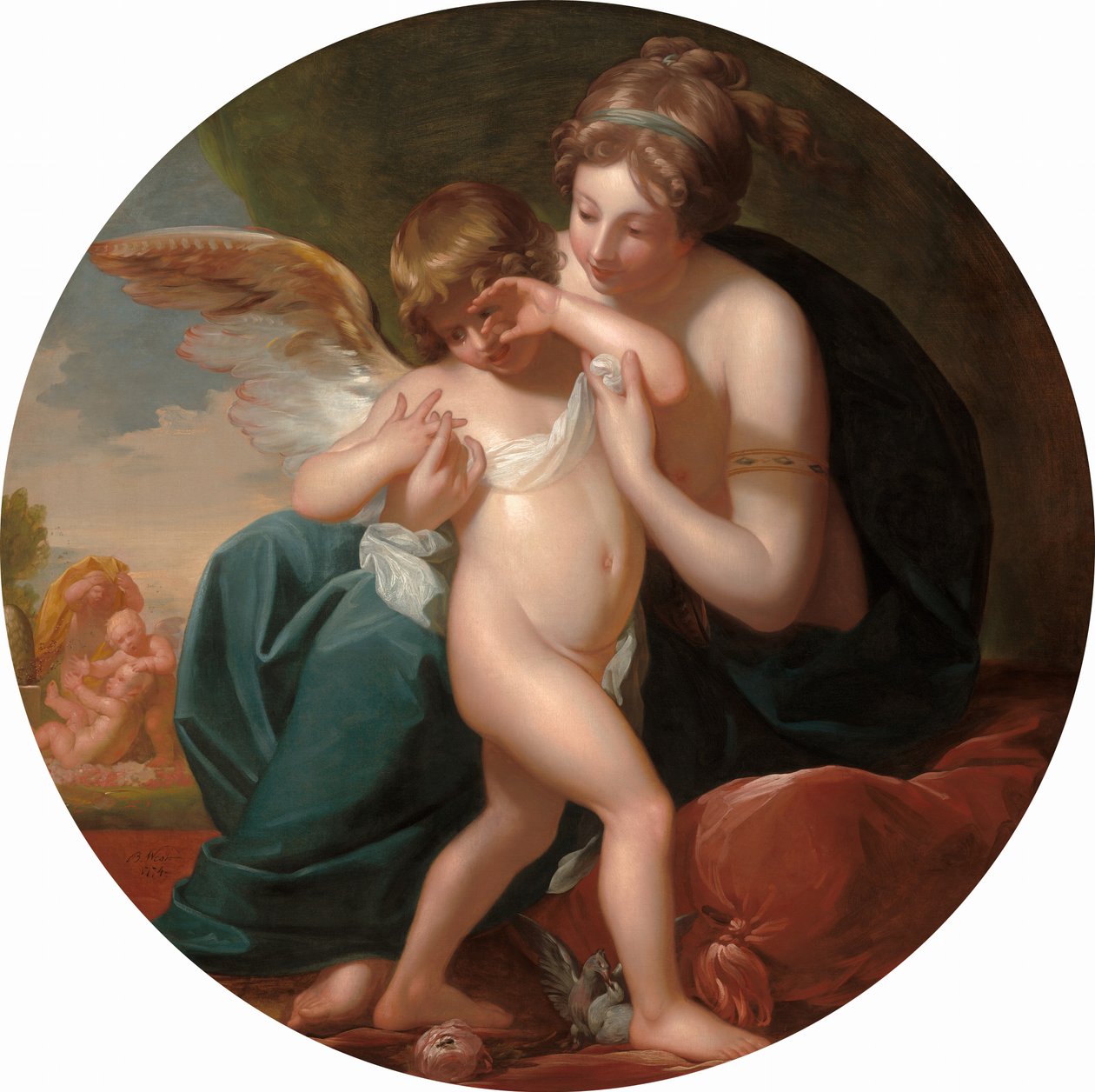 Amor, stucken av ett bi, omhuldas av sin mor, 1774. av Benjamin West