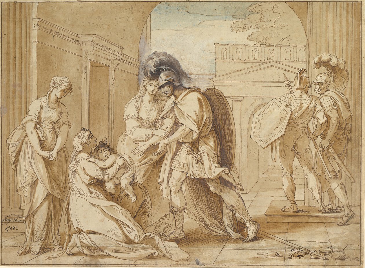 Hector tar avsked från Andromache: the Fright of Astyanax, 1766. av Benjamin West