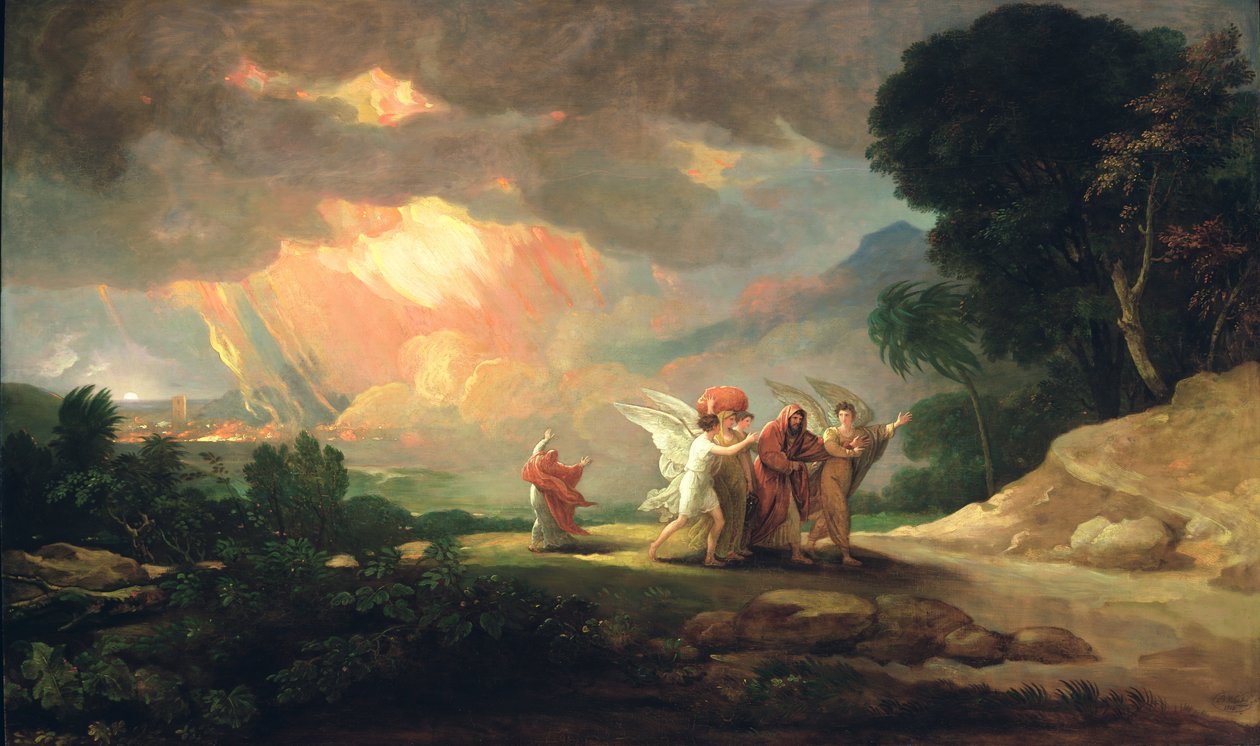 Lot flyr från Sodom, 1810 av Benjamin West