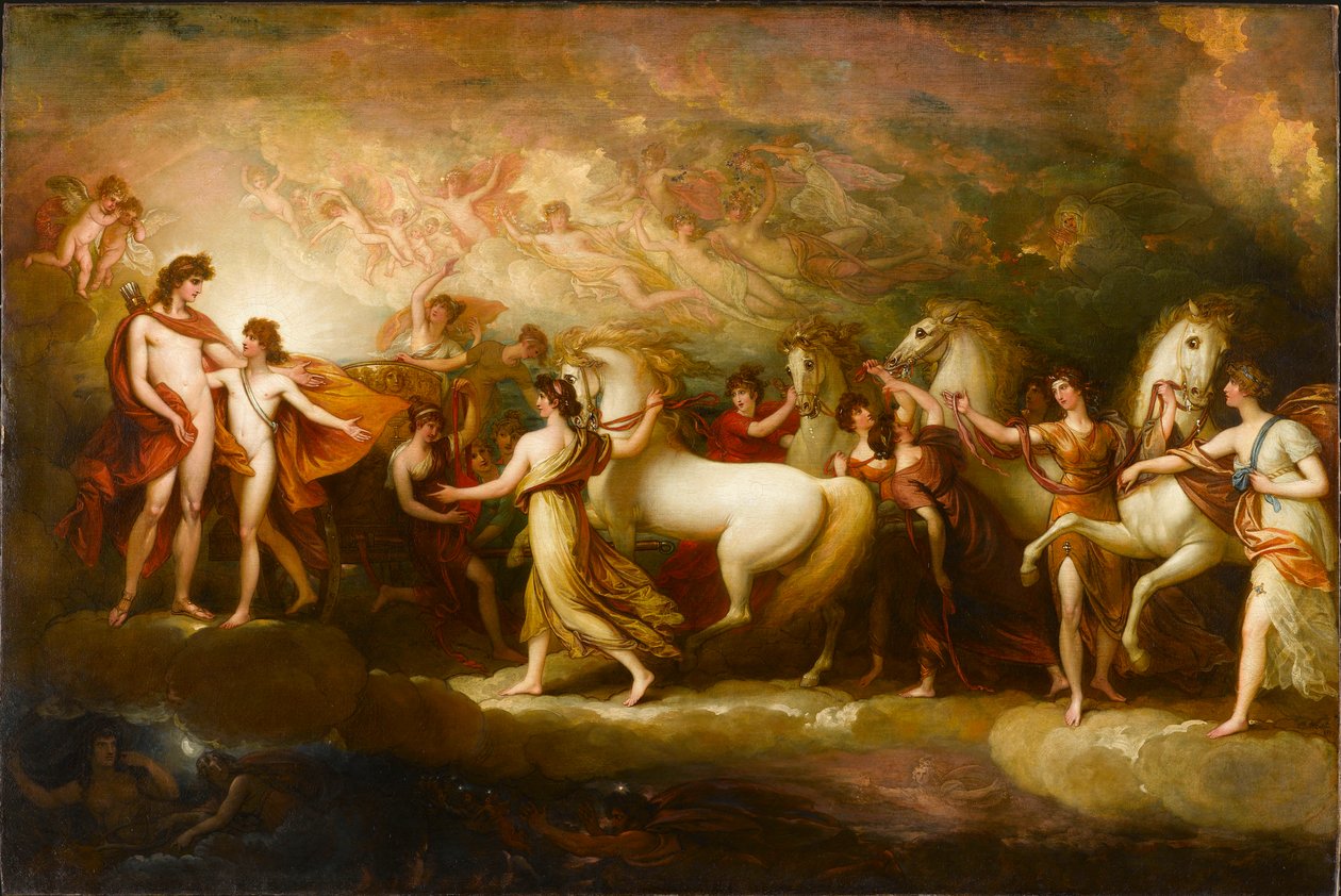 Phaeton bad Apollo att köra solvagnen, 1804. av Benjamin West
