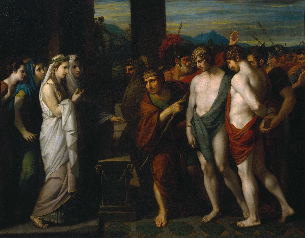 Pylades och Orestes togs som offer före Iphigenia av Benjamin West