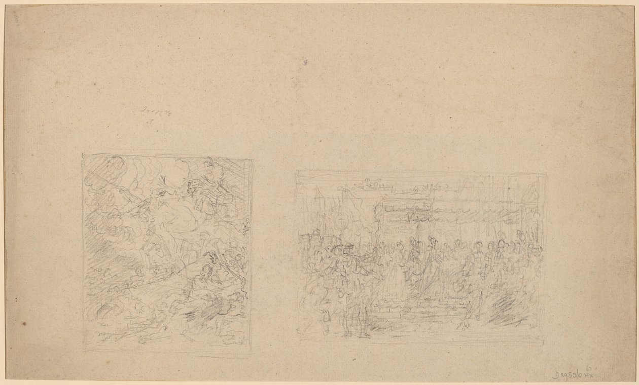 Studie av Moses som slår klippan och en procession [verso] av Benjamin West