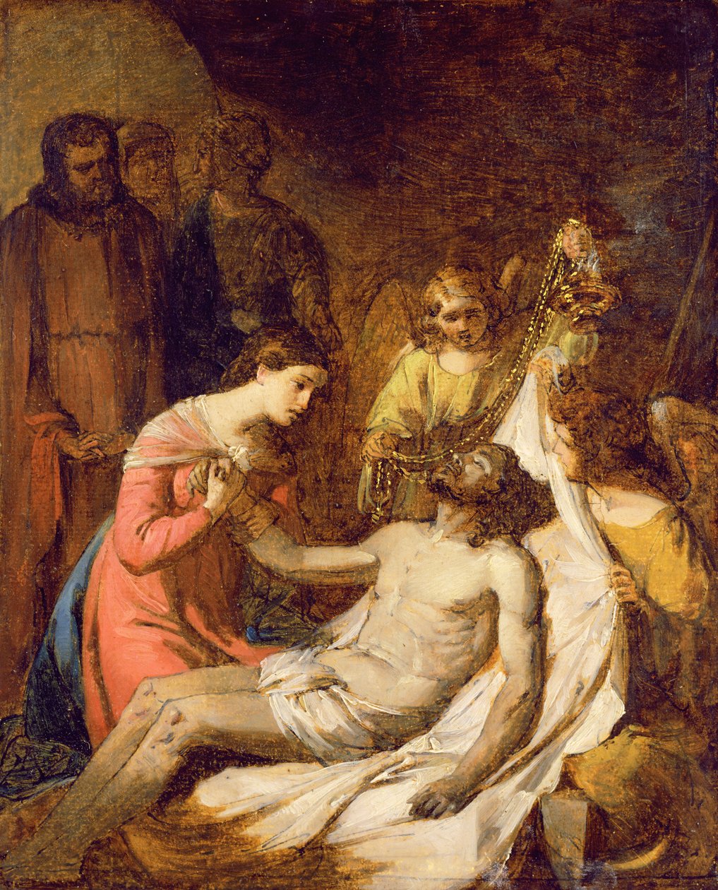 Studie av klagosången över den döde Kristus (olja på papper fastställt på panel) av Benjamin West