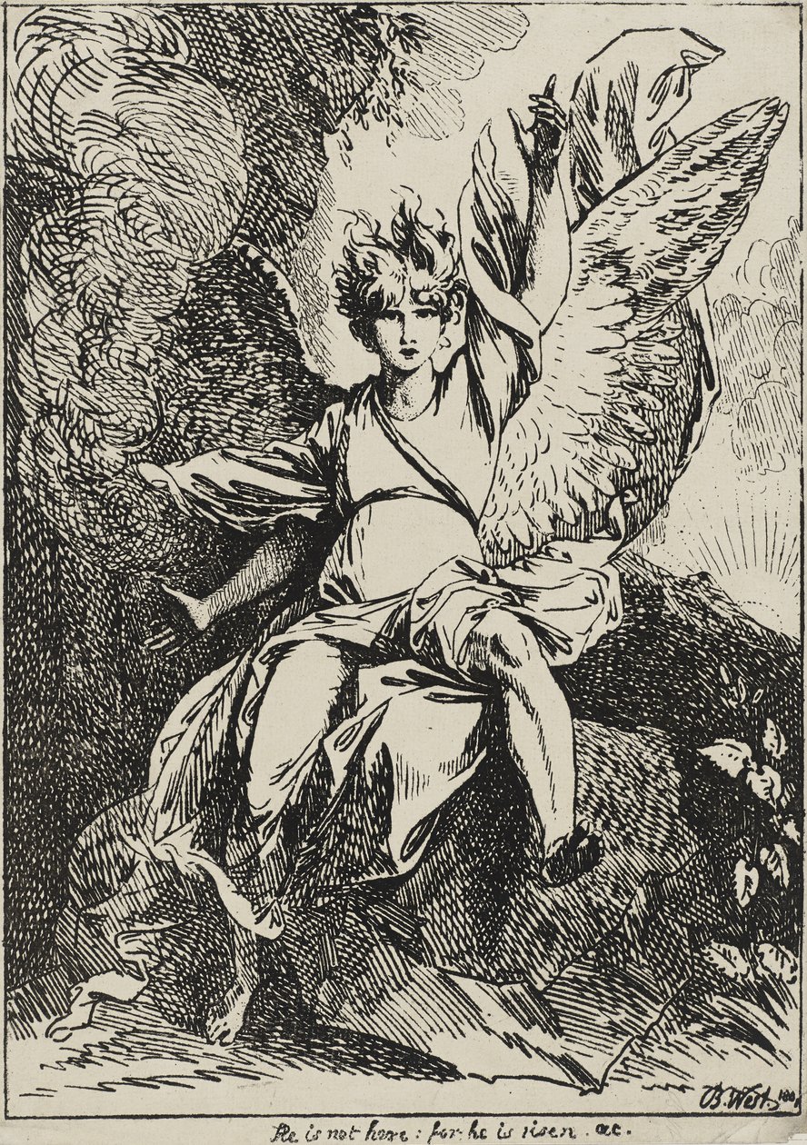 The Angel of the Resurrection, 1801 (pennlitografi på vävt papper monterad på det ursprungliga vävda stödarket med gråbrun akvatint) av Benjamin West
