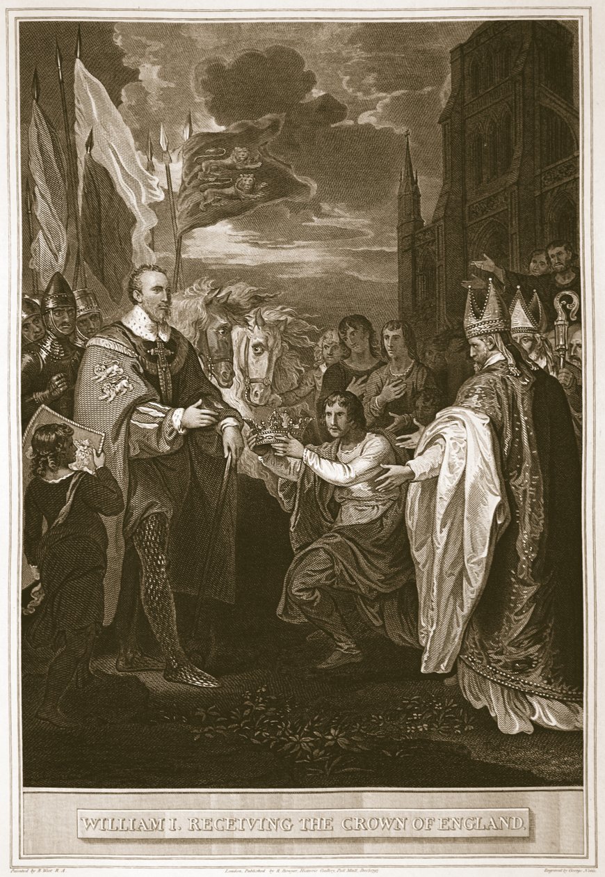 William I tar emot Englands krona, graverad av George Noble, illustration från David Humes "The History of England", pub. av R. Bowyer, London, 1812 av Benjamin West
