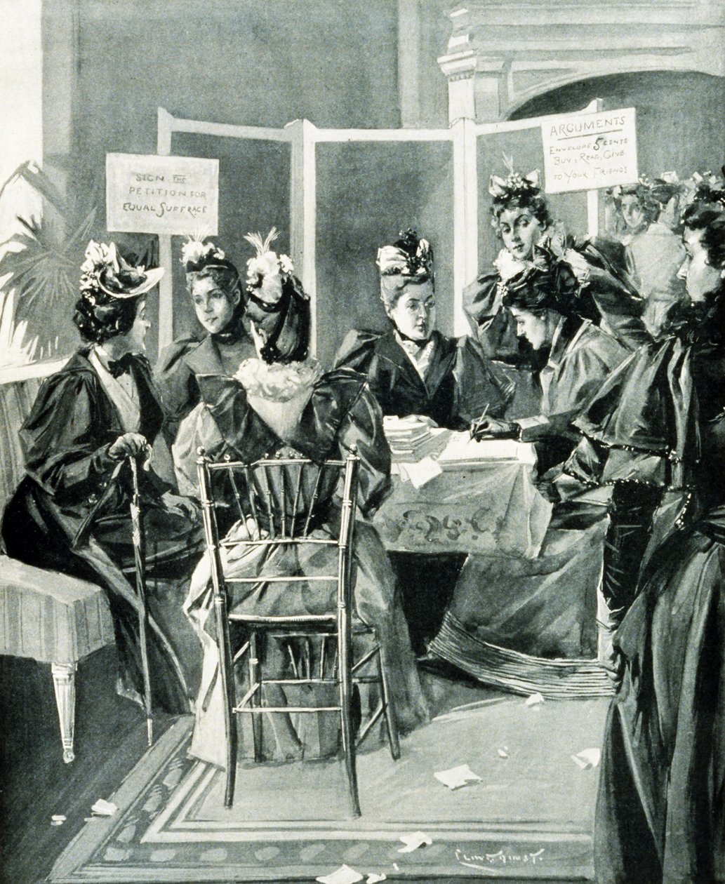 Puben "Skriv under petitionen för lika rösträtt". 1894 (lito) av Benjamin West Clinedinst