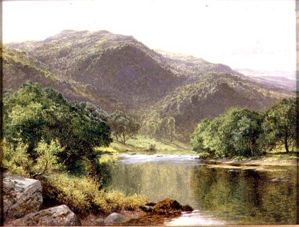 En flod i norra Wales (olja ombord) av Benjamin Williams Leader