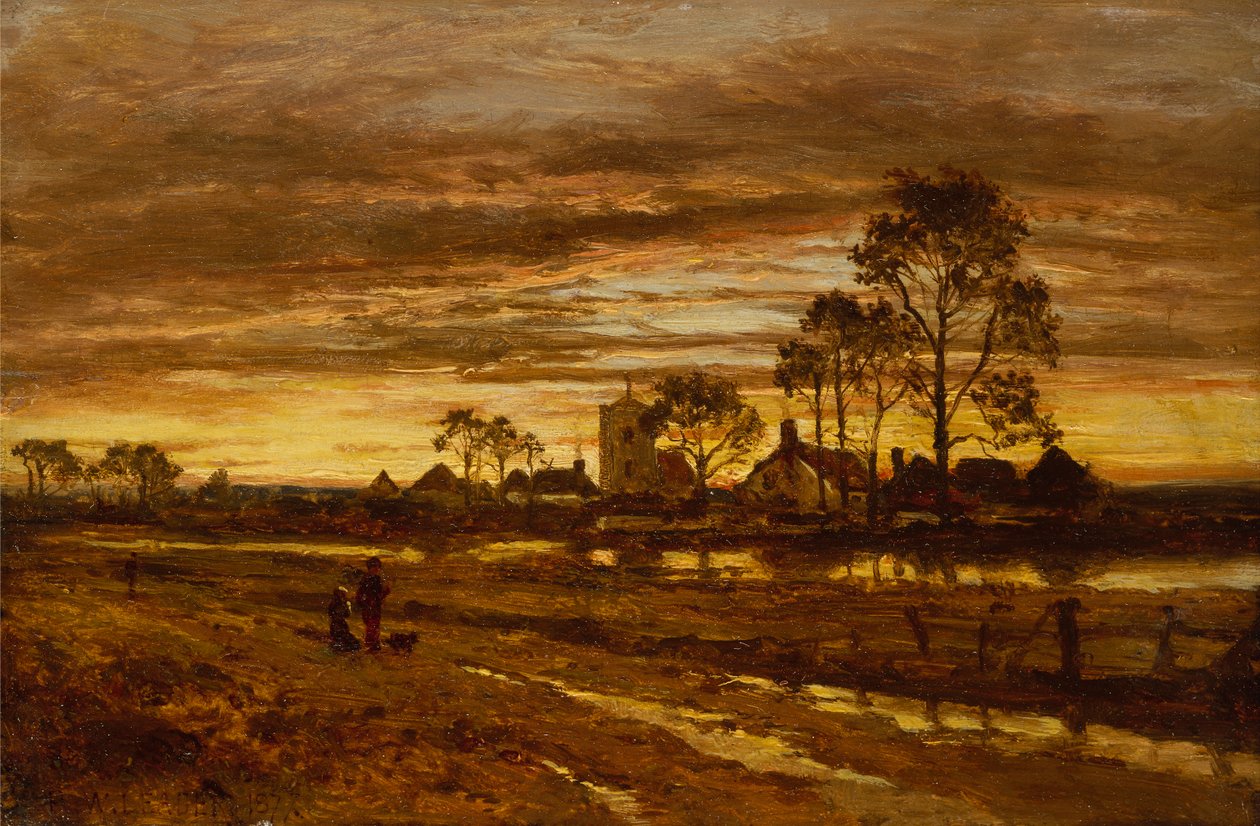 En höstkväll efter regn (olja på duk) av Benjamin Williams Leader