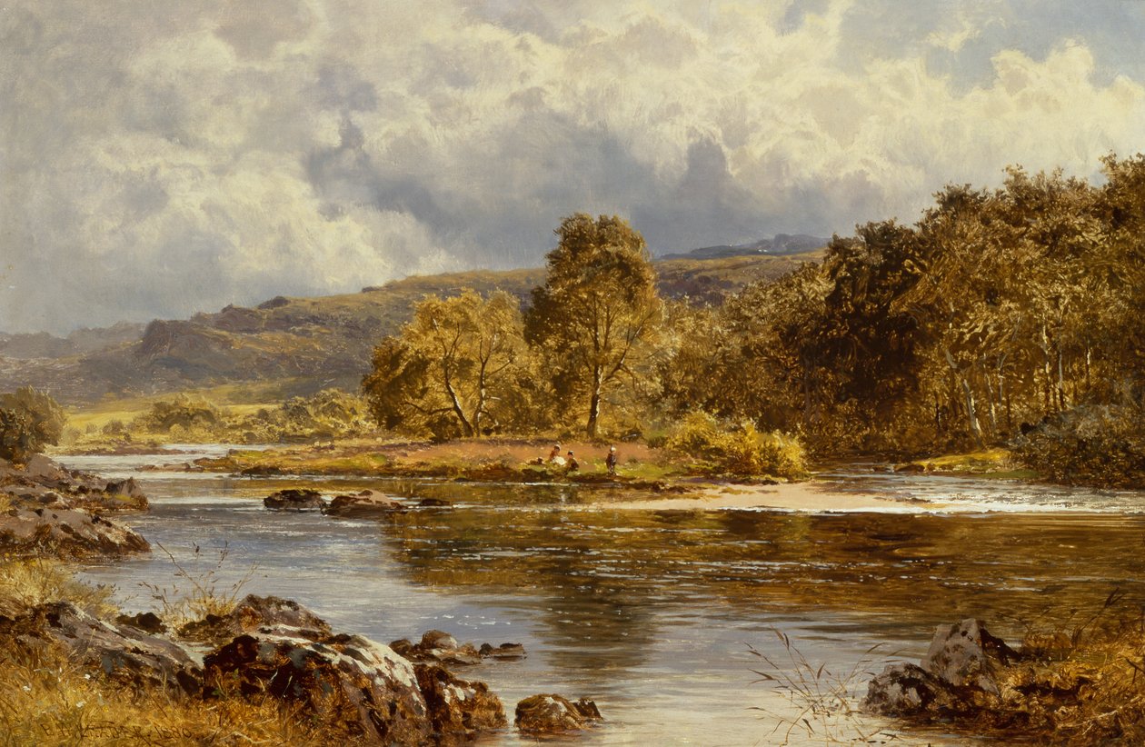 An Island on the LLugwy Just Below Capel Curig, North Wales (olja på duk) av Benjamin Williams Leader