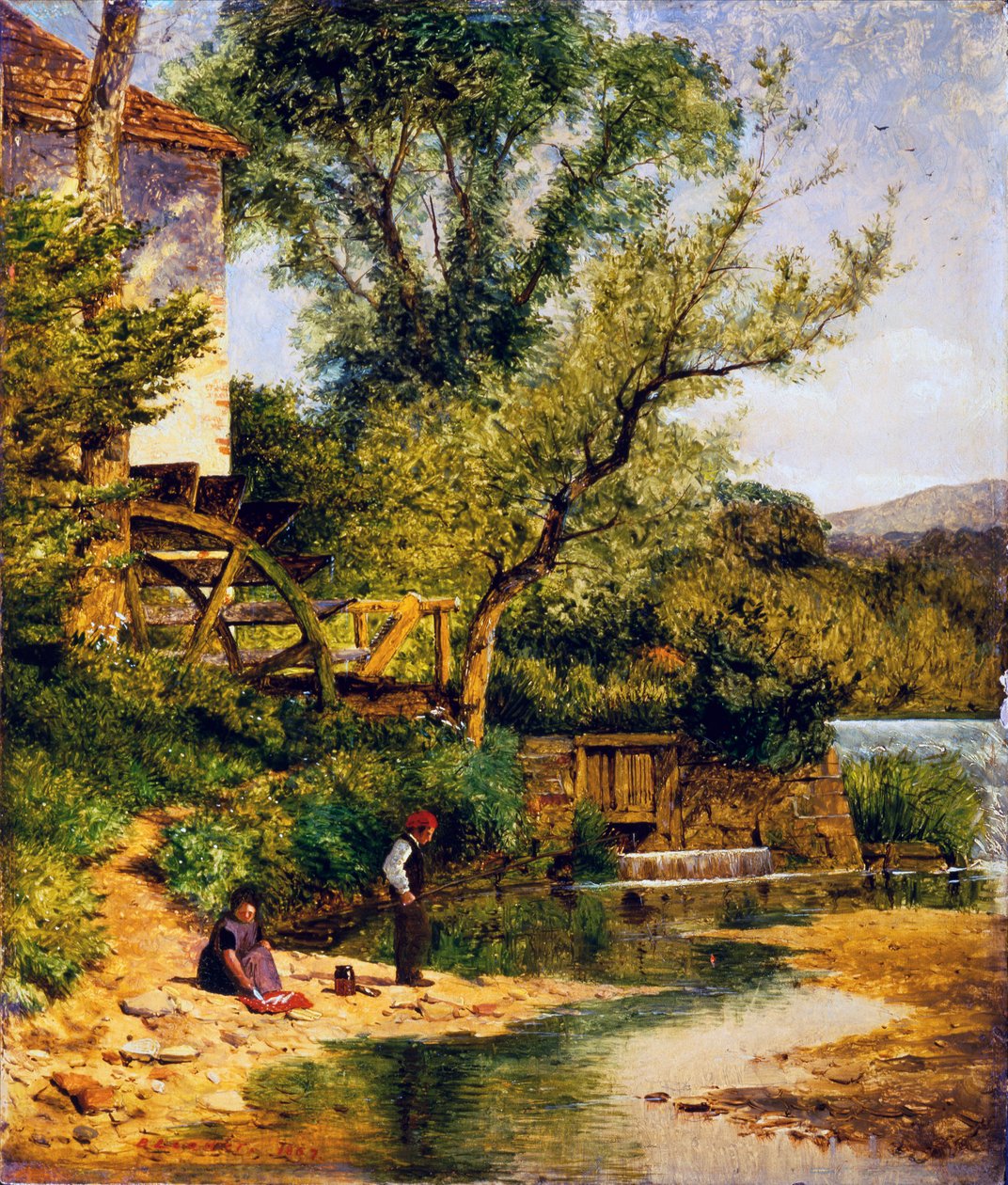 Fiske vid bruket (olja på duk) av Benjamin Williams Leader