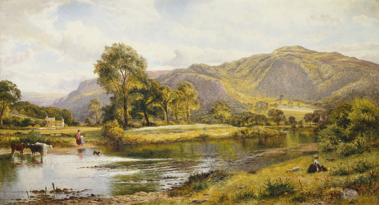 On the River Conwy, North Wales (olja på duk) av Benjamin Williams Leader