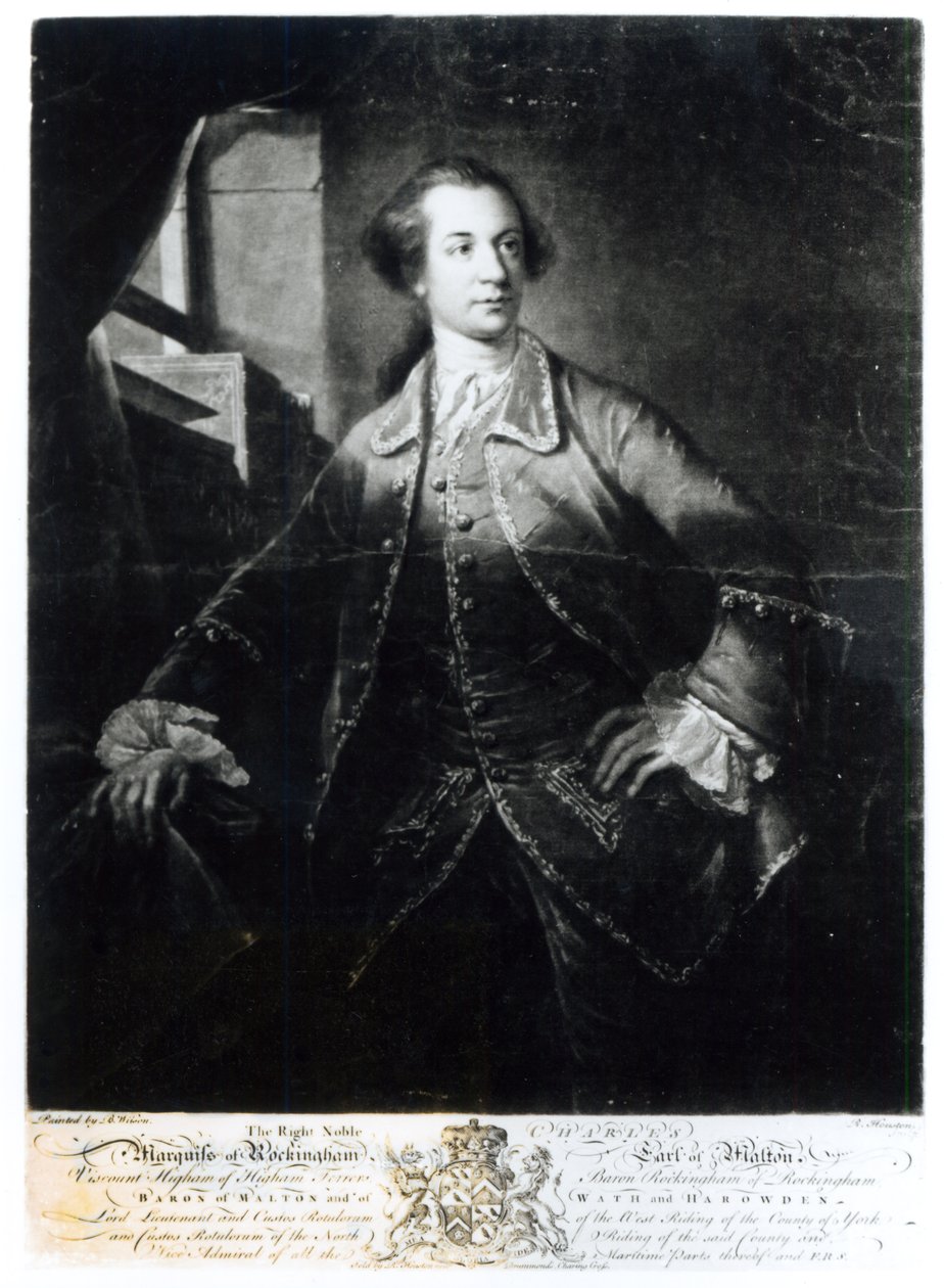 Picha ya Charles Watson-Wentworth, Marquis wa pili wa Rockingham (1730-82), iliyochongwa na Richard Houston (1721-75) swed. av Benjamin Wilson