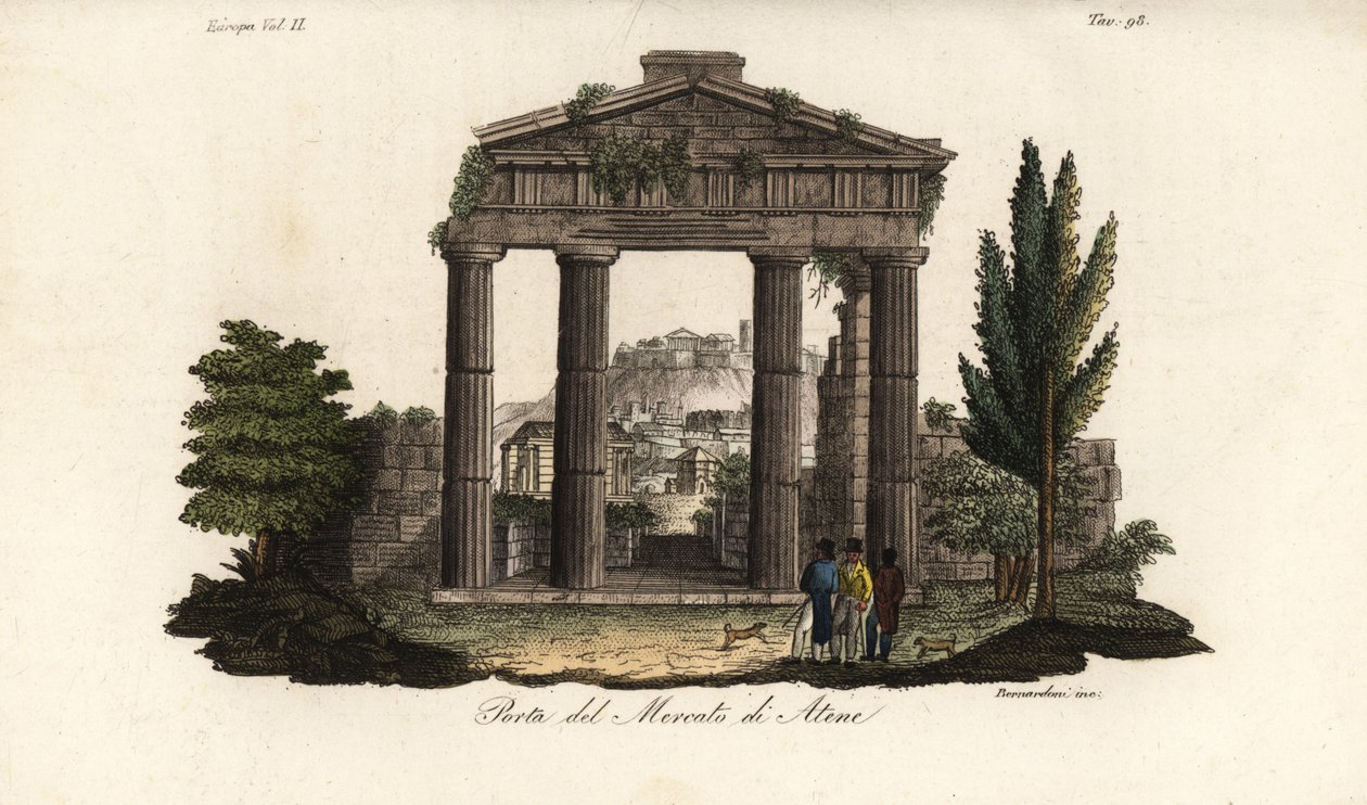Ruinerna av porten till Athena Archegetis, vid Roman Agora eller Forum Romanum, Aten, Grekland av Bennardoni Bennardoni