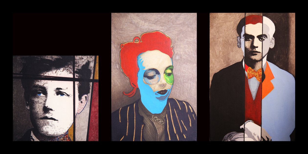 Arthur, Marguerite  Federico, 2014 (olja på 3 juxtaponerade tryckta dukar) av Benoit Erwann Boucherot