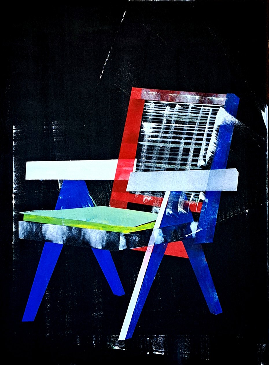 Chaise Chandigarh, efter Pierre Jeanneret, 2023 (olja och akryl på blandad duk) av Benoit Erwann Boucherot