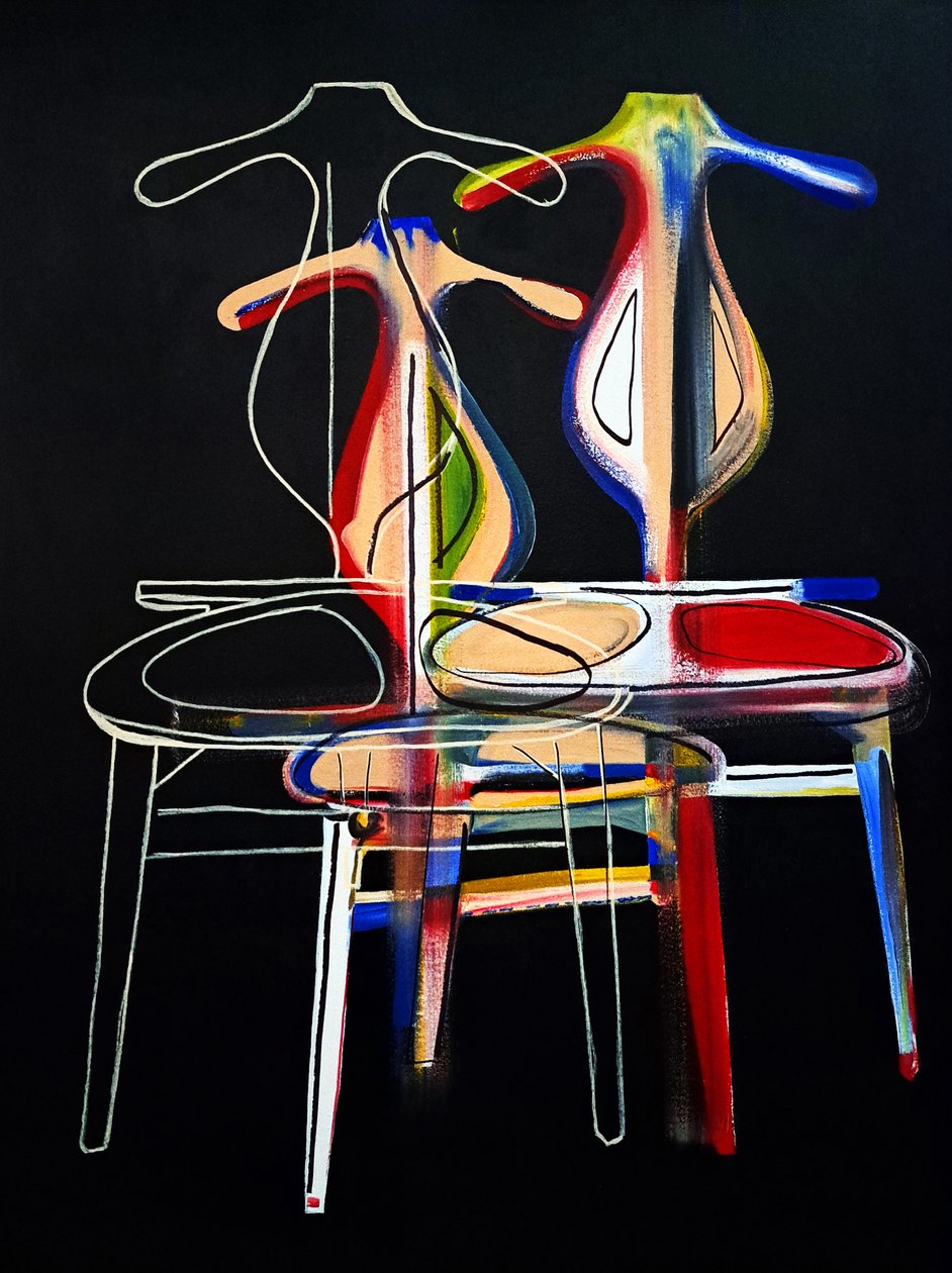Chaise valet efter Hans J. Wegner, 2021 (olja och akryl på blandad duk) av Benoit Erwann Boucherot