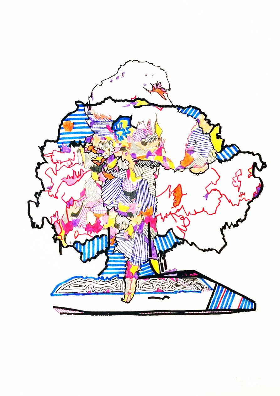 Double essai atomic, 2019 (tusch på papper) av Benoit Erwann Boucherot