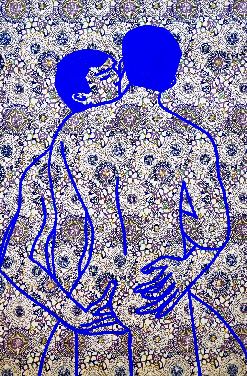 Masculin japonais 11, 2020 (akryl på screentryckt japanskt papper) av Benoit Erwann Boucherot