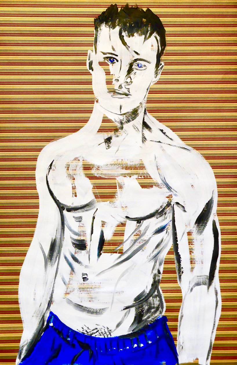 Masculin japonais 7, 2020 (akryl på screentryckt japanskt papper) av Benoit Erwann Boucherot