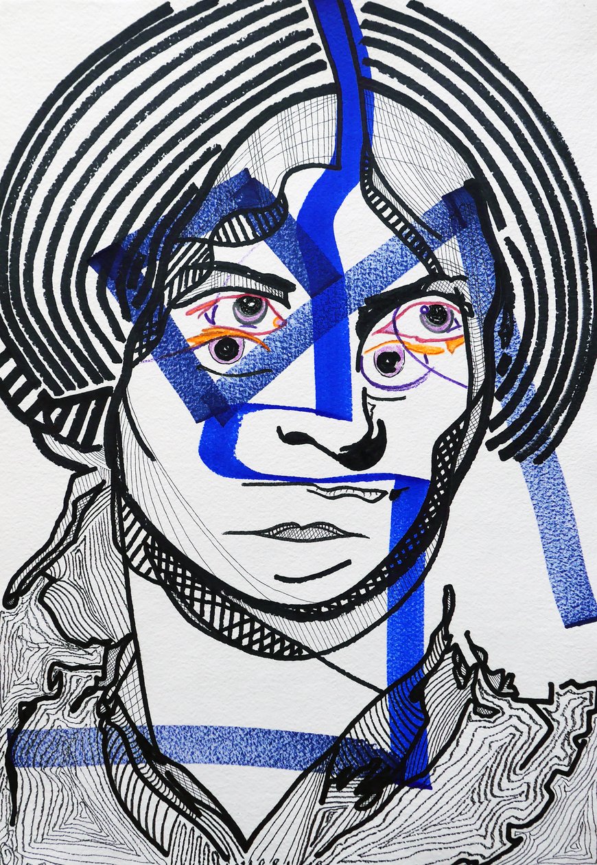 Surportrait : Charlotte Brontë, 2019 (akryl på papper) av Benoit Erwann Boucherot