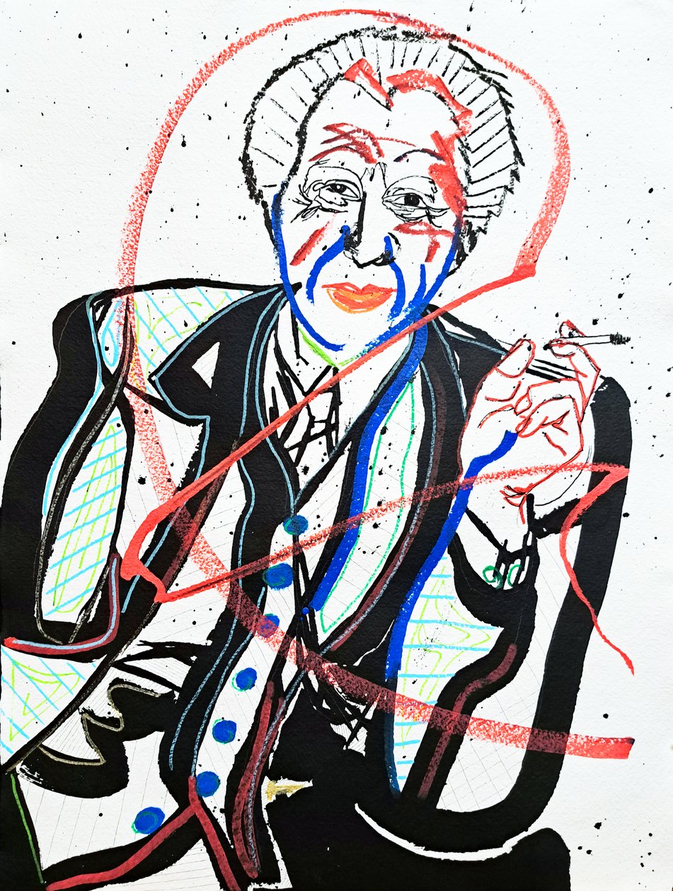 Surportrait : Frank Lloyd Wright, 2022 (akryl på papper) av Benoit Erwann Boucherot
