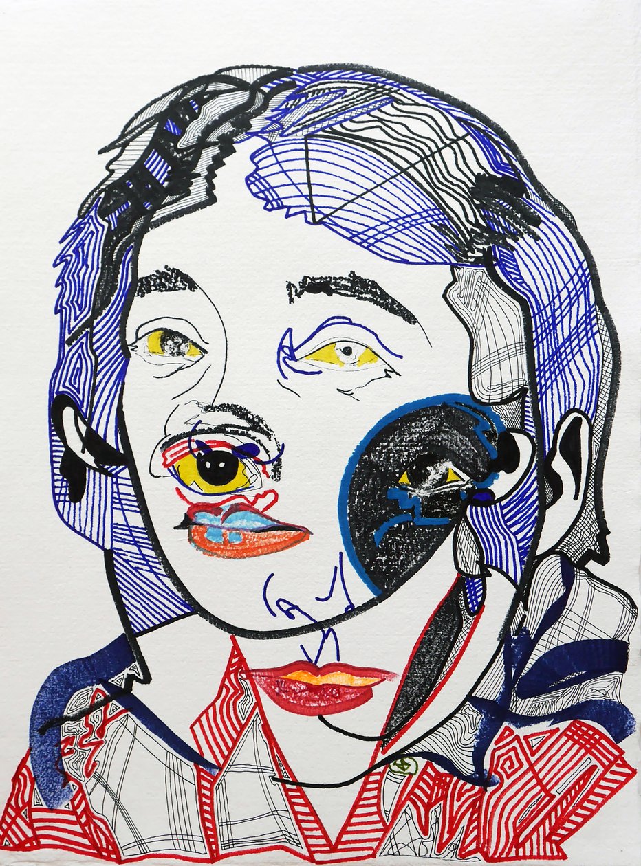 Surportrait : Marguerite Duras 2, 2021 (akryl på papper) av Benoit Erwann Boucherot