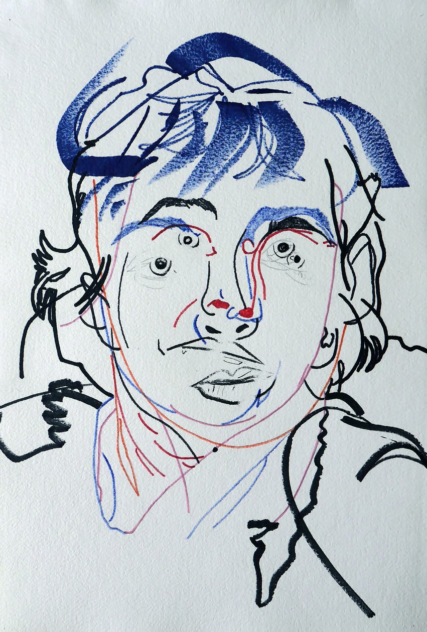 Surportrait : Marguerite Duras 3, 2021 (akryl på papper) av Benoit Erwann Boucherot