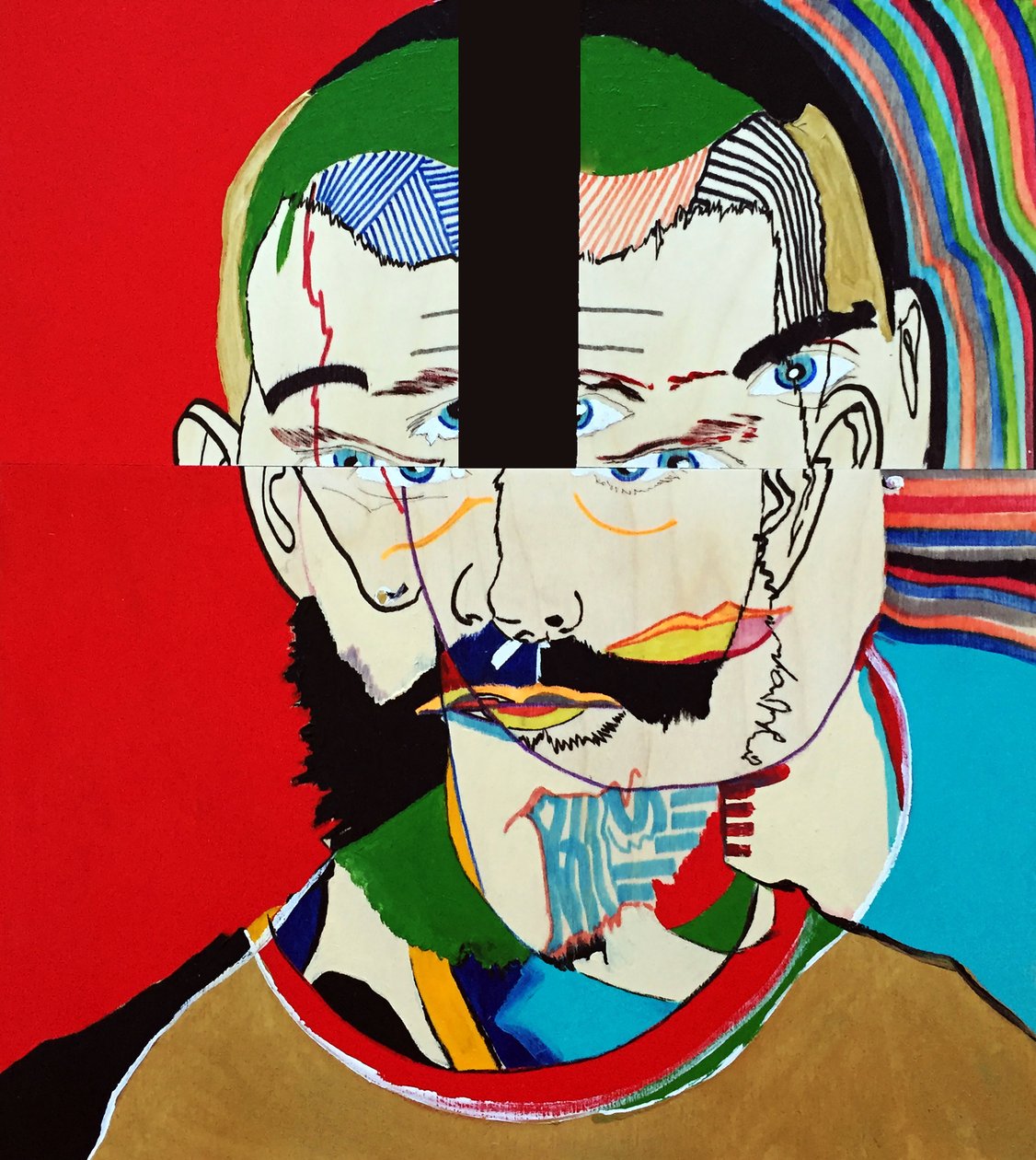 Surportrait : Mathieu Leroux, 2021 (olja och akryl på 3 juxtaponerade träpaneler) av Benoit Erwann Boucherot