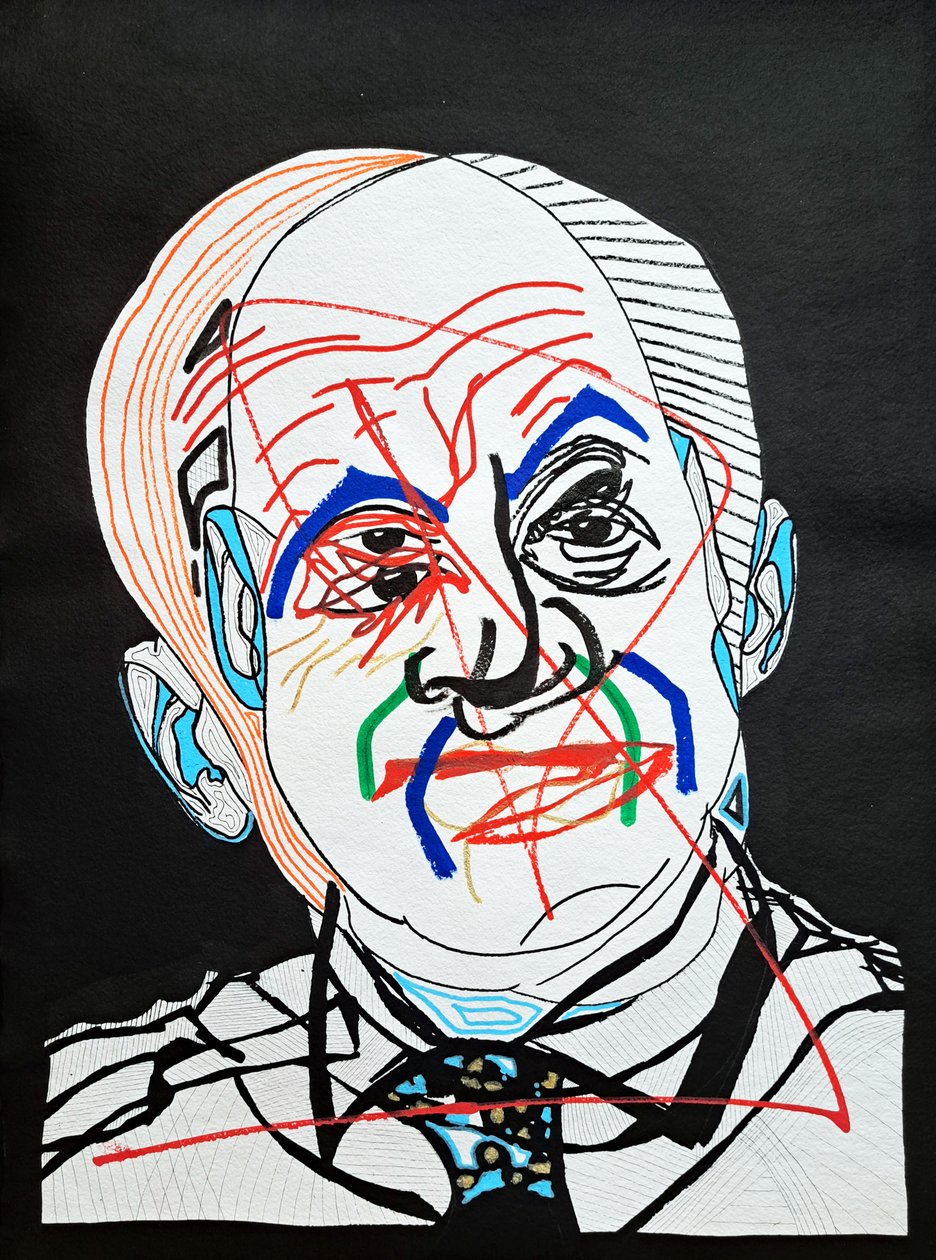 Surportrait : Oscar Niemeyer, 2022 (akryl på papper) av Benoit Erwann Boucherot